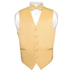 Men's Dress Vest & BowTie Solid Gold Color Bow Tie Set for Suit or Tuxedo X L